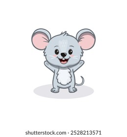 Cute cartoon mouse  isolated on white. Funny mouse in flat style.  Mouse  for cards, magazins, banners. Vector illustration