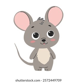 Cute cartoon mouse. Isolated on white background. Vector illustration.