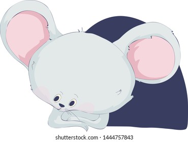 Cute cartoon mouse in a mink. Vector illustration on white background.