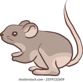 Cute cartoon mouse in a neutral pose, with soft brown fur and a long tail