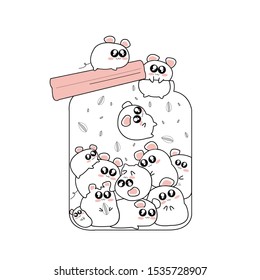 Cute cartoon mouse set Illustration of a character on a white background in a jar