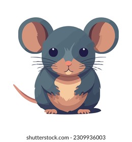 Cute cartoon mouse sitting with fluffy tail isolated