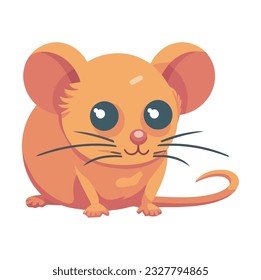 Cute cartoon mouse sitting, fluffy fur and whiskers icon isolated