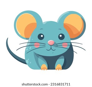 Cute cartoon mouse sitting, smiling with happiness icon isolated