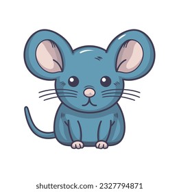 Cute cartoon mouse, small and fluffy, sitting icon isolated