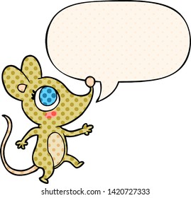 cute cartoon mouse with speech bubble in comic book style