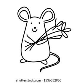 Cute cartoon mouse standing on a white background. Graphic vector illustration for logos, packaging, children's decor.