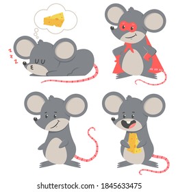 Cute cartoon mouse vector cartoon character set isolated on a white background.