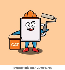 Cute cartoon mug as a builder character painting in 3d modern style design