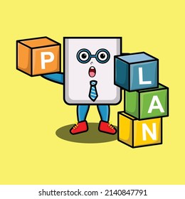 Cute cartoon mug businessman stacking plan box in 3d modern style design