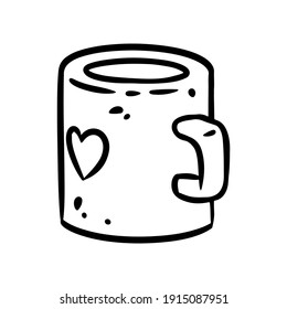 Cute cartoon mug doodle image. Hygge time logo. Media highlights graphic icon
