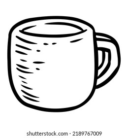 Cute cartoon mug doodle image. Hygge time logo. Media highlights graphic icon