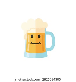Cute Cartoon Mug of Frothy Beer with a Happy Smiley Face Isolated on a Clean White Background