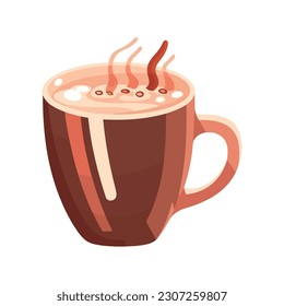 Cute cartoon mug holds gourmet cappuccino icon isolated