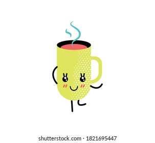 Cute cartoon mug. Kawaii happy face. The emotion, the joy. Flat vector icon illustration.