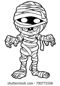 Cute Cartoon Mummy Standing Line Art