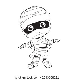 Cute cartoon Mummy .vector illustration.Halloween.Funny coloring book