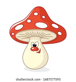Cute cartoon mushroom Amanita on a white background 