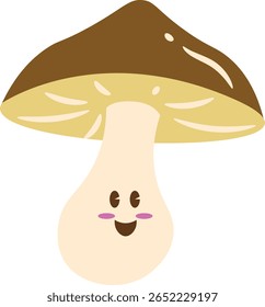Cute Cartoon Mushroom Character with Smiling Face Flat Illustration