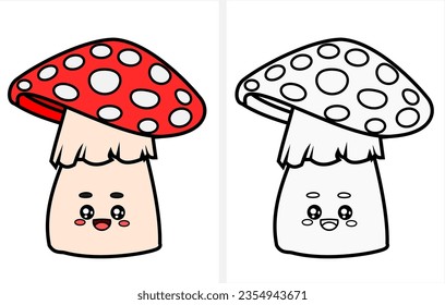 Cute cartoon mushroom coloring page for kids