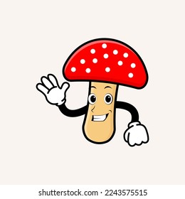 Cute cartoon mushroom mascot character smiling. Doodle style plant illustration concept