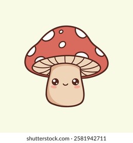 Cute Cartoon Mushroom with Red Cap and White Spots