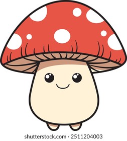 Cute Cartoon Mushroom Vector Illustration, Kawaii