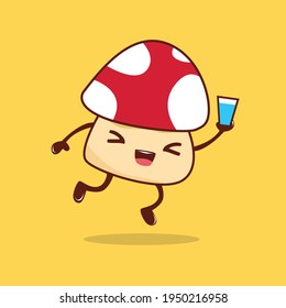 Cute cartoon mushrooms drink vector illustration