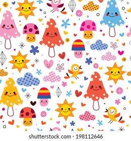 cute cartoon mushrooms seamless pattern