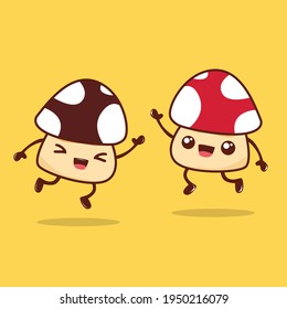 Cute cartoon mushrooms  set vector illustration