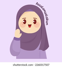 cute cartoon muslimah flat vector illustration 1