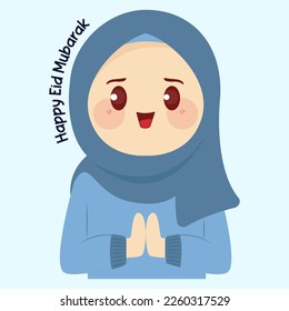 cute cartoon muslimah flat vector illustration 1