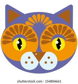 Cute cartoon muzzle cat on a white background. Vector