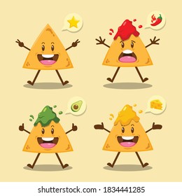 cute cartoon nachos characters with sauce set  svg
