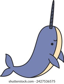 Cute cartoon narwhal isolated on white background. Vector illustration.