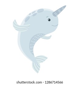 cute cartoon narwhal on isolated white background. baby vector illustration