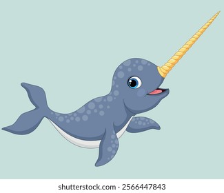 Cute cartoon narwhal on white background vector illustration