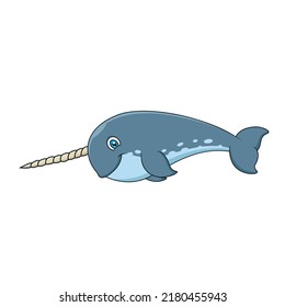 Cute Cartoon Narwhal. Sea Animal Cartoon