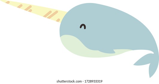 Cute Cartoon narwhal, Vector illustration narwhal on a white background. Drawing for children