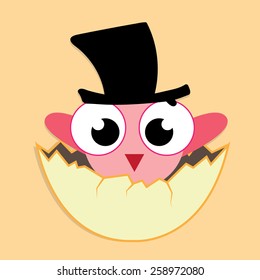 Cute cartoon newborn chick in the egg