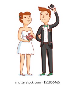 Cute cartoon newlyweds vector illustration