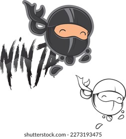 Cute cartoon ninja. Adorable vector line and black drawings in simple modern Japanese style.