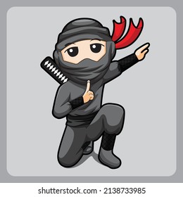 Cuto dibujo animado ninja atacando con espada