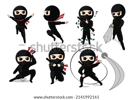 Cute cartoon ninja attacking with sword