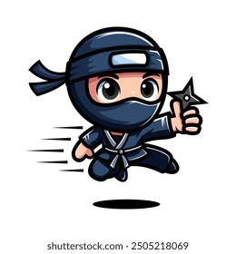 Cute Cartoon Ninja Character Holding Shuriken