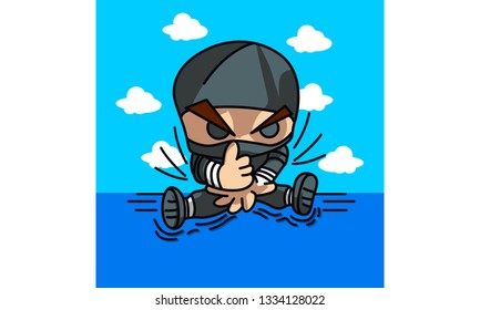 Cute Cartoon Ninja Character Vector Illustration