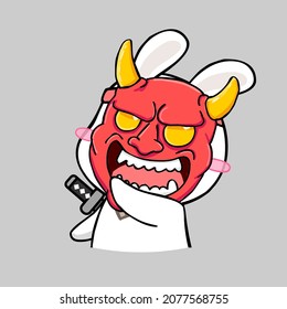 imagen vectorial del conejo ninja de dibujos animados bonitos