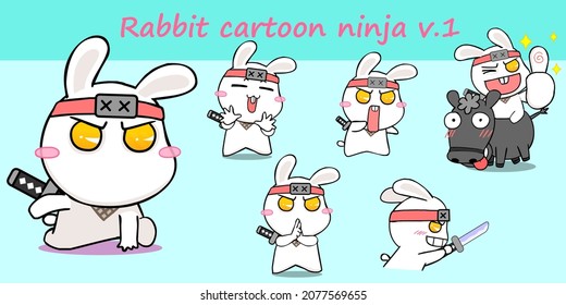 colección de imágenes vectoriales del conejo ninja de dibujos animados lindos