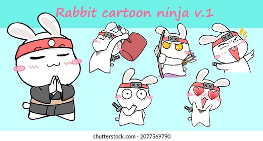 cute cartoon ninja rabbit vector image collection