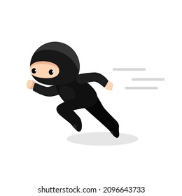 Cute cartoon ninja shinobi running. Vector illustration isolated on white background 